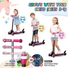 Wefaith Kick Scooter For Kids 3-7 Ages – Light Up 3 Wheel