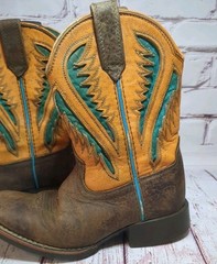 Ariat Ventek Wiggle Room Western Square Toe Boots Brown Turquoise Orange Kids 10