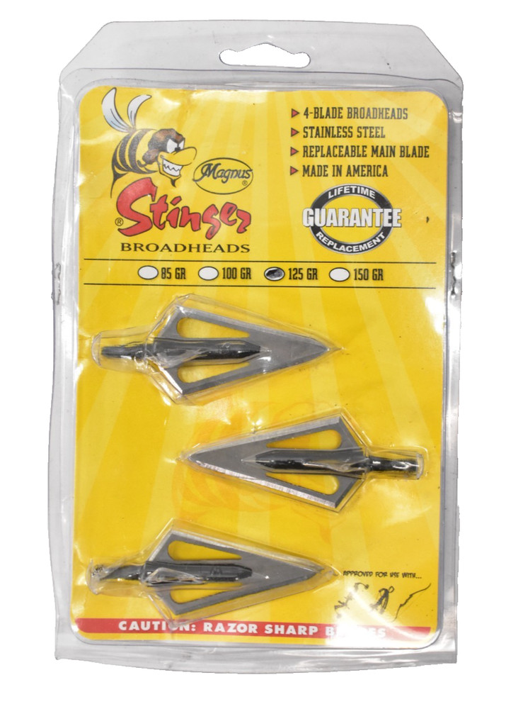 Stinger 125 Grain 4 Blade Broadhead 2-3/16″ L x 1-1/8″ 3 Pack MASS1254 Tools