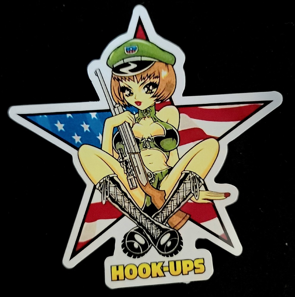 HOOK UPS STICKER VINTAGE «SEXY GIRL USA TROOPER» 4 X 4 1/8″ GLOSSY