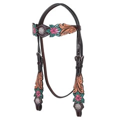 Western Headstall and Breast Collar Set HILASON Tooled Leather Horse Bridle Tack