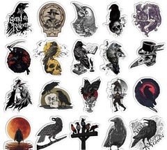 30Pcs Random Vintage Dark Gothic Cool Crow Raven Bird Waterproof Decals Stickers