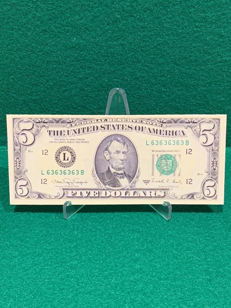1988 $5 DOLLAR BILL (STICKER!) SUPER REPEATER (READ DESCRIPTION !!)