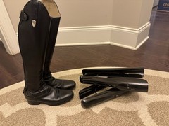 Ariat Monaco Tall Field Boots, 6B, Slim Calf, Medium Height, Black-Show Quality