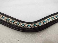 Designer 3 Row Sky/White Crystal Horse Leather Browband For Bridle.
