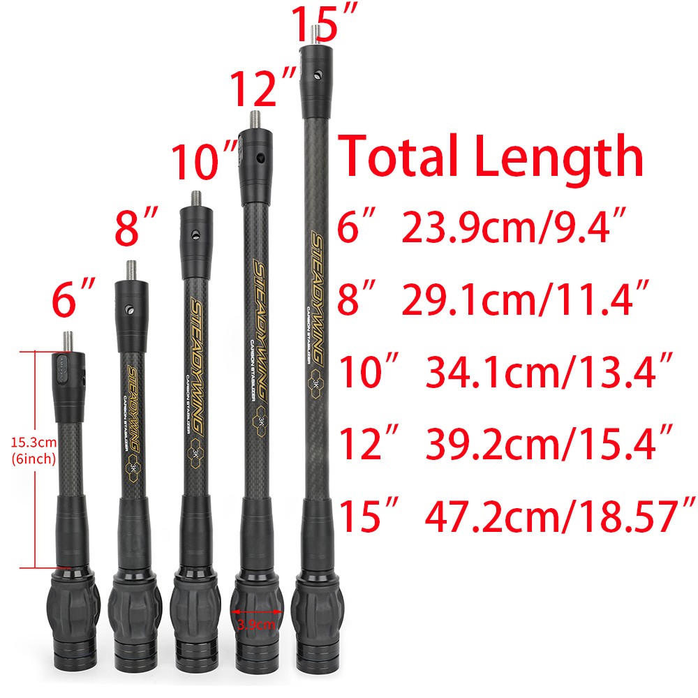 Carbon Stabilizer Weight 8″ 10″ 12″ 15″ Balance Bar Compound Bow Archery Hunting