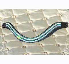 FSS CRYSTAL Browband TEAL AQUA GREEN-CLEAR 5 Row GLIMMER Bling Curve Rhinestone