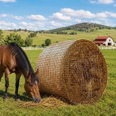 4 * 4ft Round Bale Hay Net 1.75″ Knotless Slow Feed Hay Net, Heavy Duty Hay S…