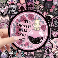 30Pcs Random Aesthetic Dark Pink Gothic Witch Skull Skeleton Waterproof Stickers