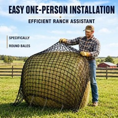 4 * 4ft Round Bale Hay Net 1.75″ Knotless Slow Feed Hay Net, Heavy Duty Hay S…