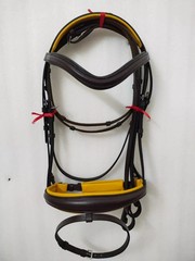 English Leather Bridle With Plane Browband With Yellow Padding All Size.