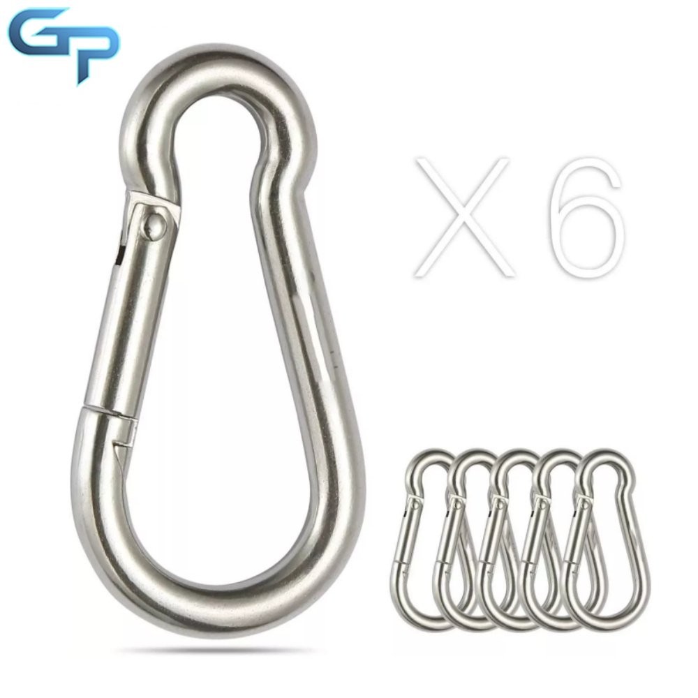 304 Stainless Steel 264 Lbs Spring Snap Hook Carabiner Clips, Set Of 6