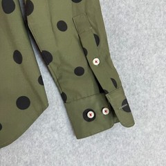 Dover Saddlery Button Front Riding Shirt Olive Green Polka Dot Equestrian Small