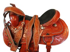 BARREL RACING DEEP SEAT FLORAL TOOLED HORSE PLEASURE WESTERN SADDLE 15 16 17 SET