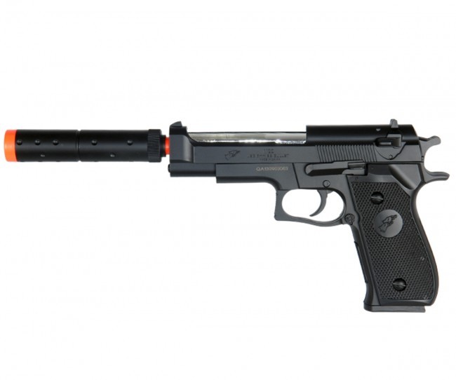 Double Eagle 300 FPS M9 Spring Pistol Airsoft Gun w/ Barrel Extension M22