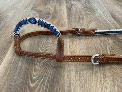 Beaded One Ear Western Leather Headstall, White, Royal Blue, Black, Burgundy