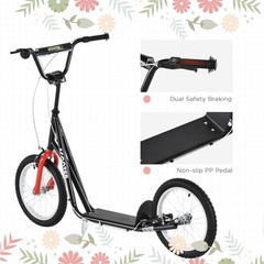 Youth Scooter Kick Scooter Front and Rear Dual Brakes, Black