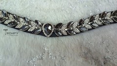 Horse Leather Browband with Grey Crystal White Leaf shape Crystal browband