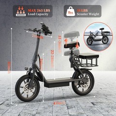 750W Peak Electric Scooter for Adults with Seat, 48V 10.4Ah 22MPH 28 Miles Range