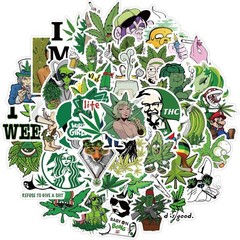 100pcs Weed Green Stickers, Vinyl Waterproof Stickers for Laptop