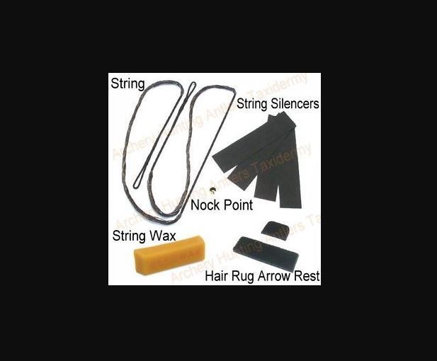 60″ BLACK HUNTER BOW String KIT – 4 SILENCERS – WAX – REST & NOCK POINT 14ST-57″