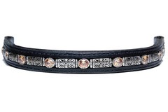 browband People On Horses Oval Filigree Champag – Black Leather – 1 3/4″ Endloop