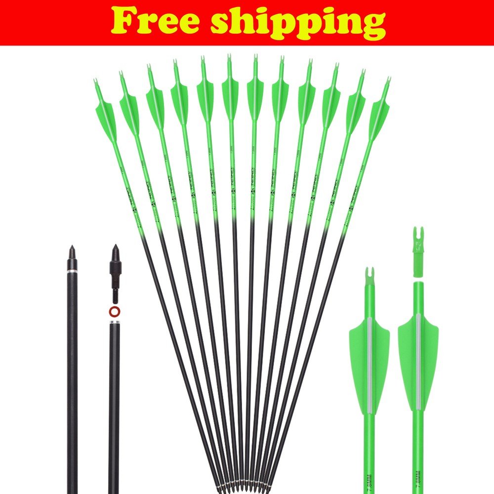 6/12pcs 28″ Carbon Shaft Arrows 3″ Vane Spine 500 for Compound Recurve Bow