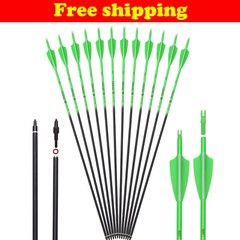 6/12pcs 28″ Carbon Shaft Arrows 3″ Vane Spine 500 for Compound Recurve Bow