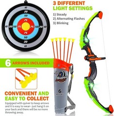 Bow and Arrow for Kids with LED – Archery Bow with 6 Suction Cups Arrows, Target