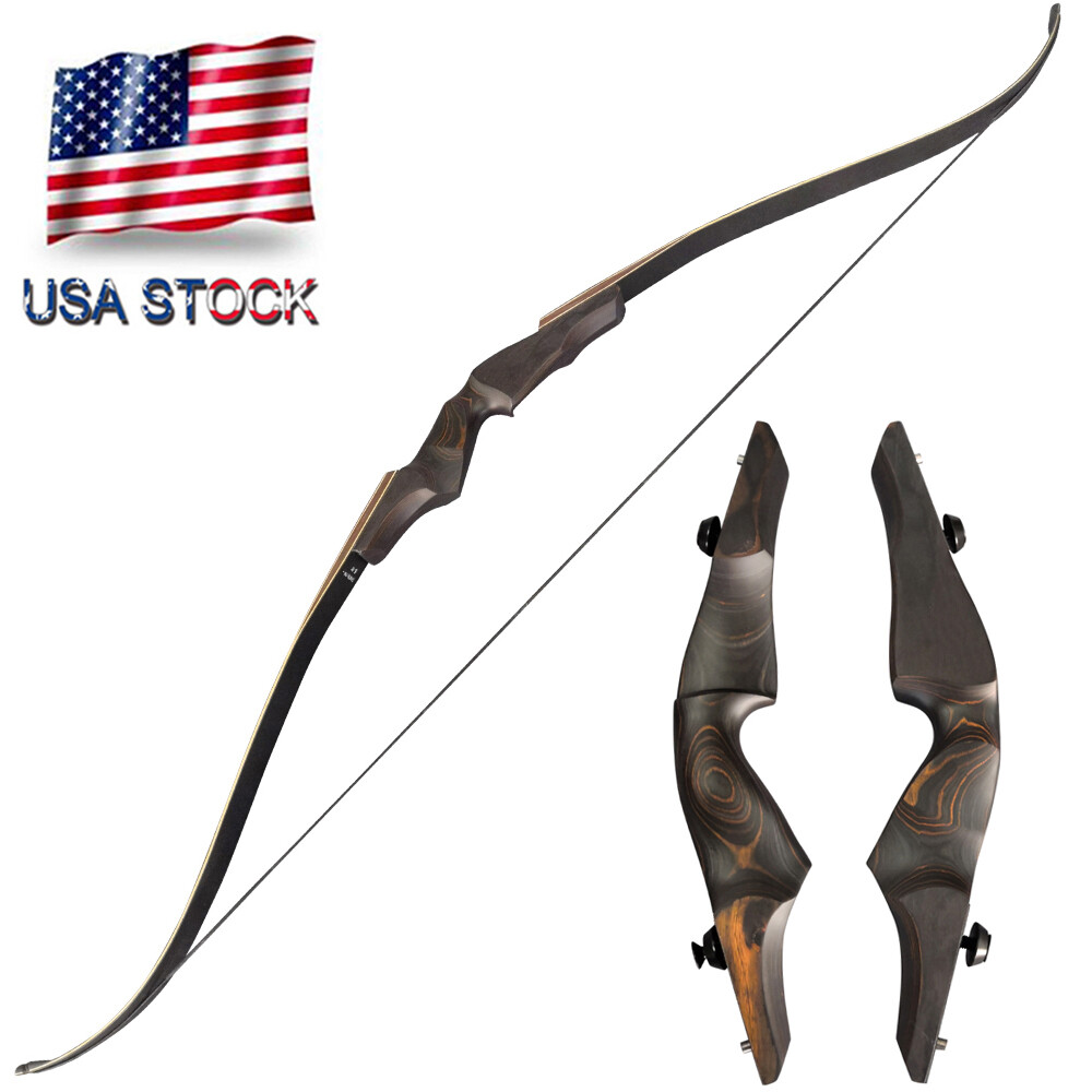 60″ Takedown Recurve Bow 25-60lbs Wooden Riser Limbs Archery Hunting Shooting