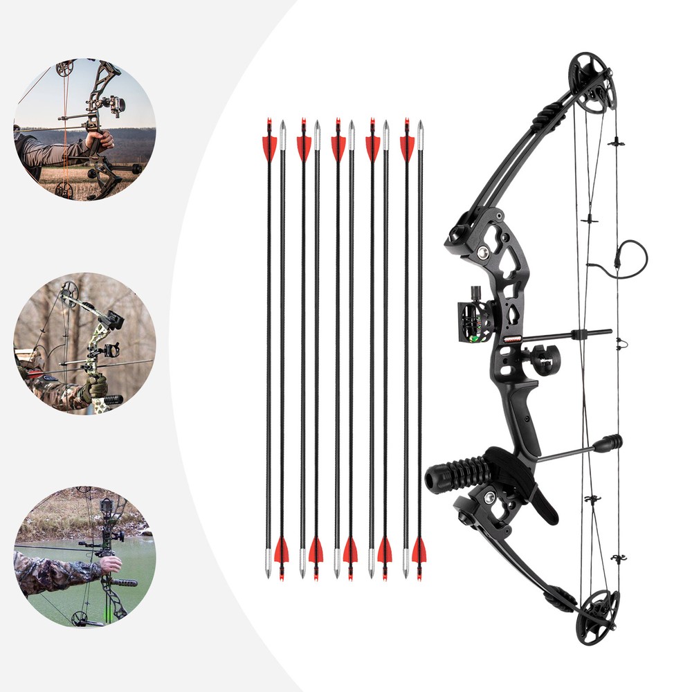 Black Archery Hunting Compound Bow Kit Beginner Archery Tool Right-Hand 30-60lbs