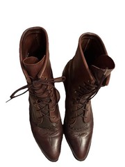 Vintage Packer Boots Brown Women’s Size 10 Lace-Up Kiltie Western Aztec Stitch