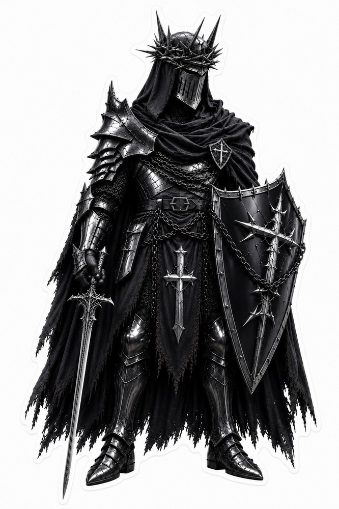 Dark Gothic Knight Sticker | Black Armor Warrior Die Cut Decal Medieval Fantasy