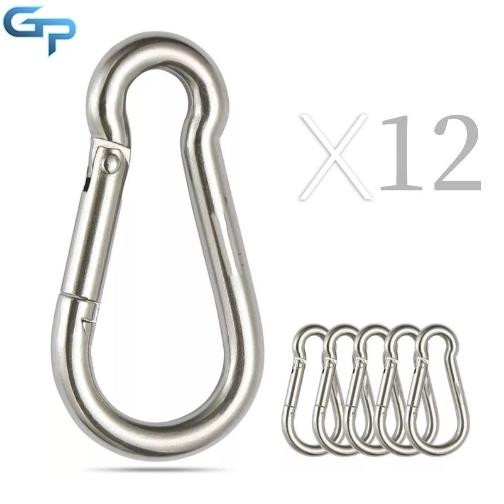 304 Stainless Steel Spring Snap Hook Carabiner Clips 264 Lbs, Set Of 12