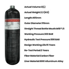TUXING pcp Air Tank 4500psi 3L/183CI Carbon Fiber HPA Tank with Filling Station
