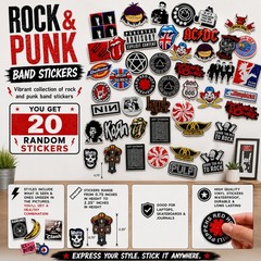 20 Random Rock Punk Band Stickers Waterproof Vinyl Decal Mix 0.75″ To 2.25″ Lot