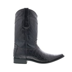 Los Altos Square Toe Caiman Belly Boot Mens Black Wide Cowboy Western Boots