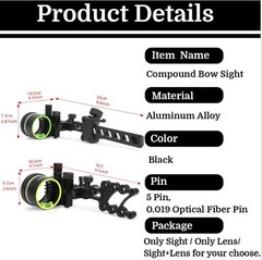 5Pin CompoundBow Sight 0.019" Micro Fiber Adjustable 4X 6X 8X Lens Archery