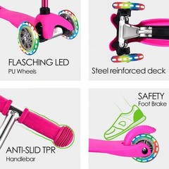 3-Wheel Kick Scooter for Kids Ages 3-8 Lean-to-Steer Toddler Scooter with Ext…