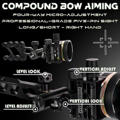 5Pin CompoundBow Sight 0.019" Micro Fiber Adjustable 4X 6X 8X Lens Archery