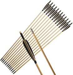 12Pcs 33″ Wooden Arrow LongBow Hunting Red Lightning Turkey Feather Fletching