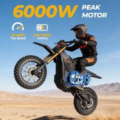 6000W Electric Dirt Bike for Adults 50MPH 60V 30Ah 60Mi Off Road E Motorcycle