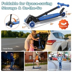3-Wheel Kids Kick Scooter, Adjustable Handlebar, Light-Up Wheels, Foldable, Ages