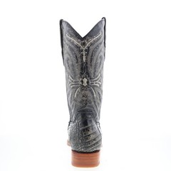 Los Altos Smooth Caiman Square Toe Mens Black Wide Cowboy Western Boots