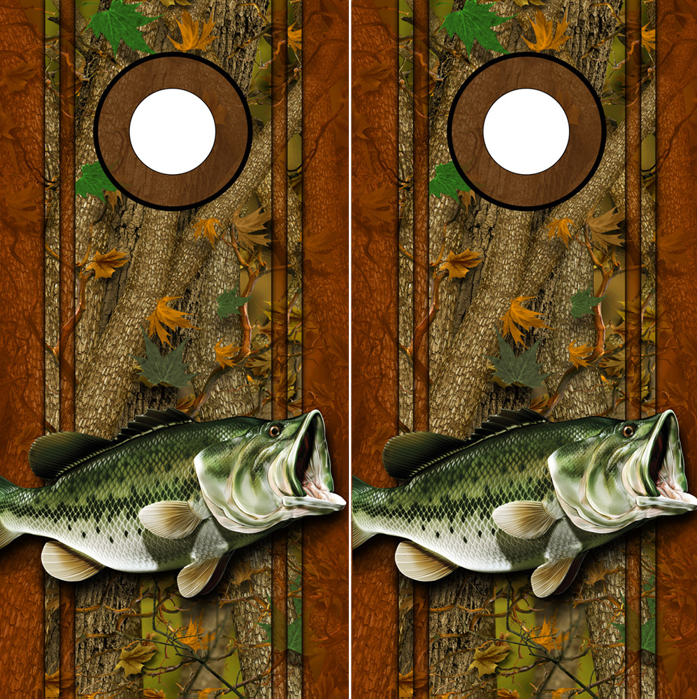 Cornhole Decals Wraps Fishing Graphics Bass Fishing Forest Camouflage 05LR