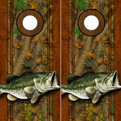 Cornhole Decals Wraps Fishing Graphics Bass Fishing Forest Camouflage 05LR