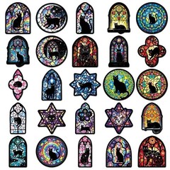 20PCS Mixed Gothic Stained Glass Medieval Black Cats Waterproof Vinyl Stickers
