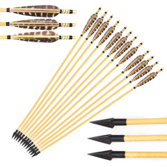 6/12pcs 31″ Wooden Arrows Arrowheads 5″ Feather Wood Shaft Handmade Bow Hunting