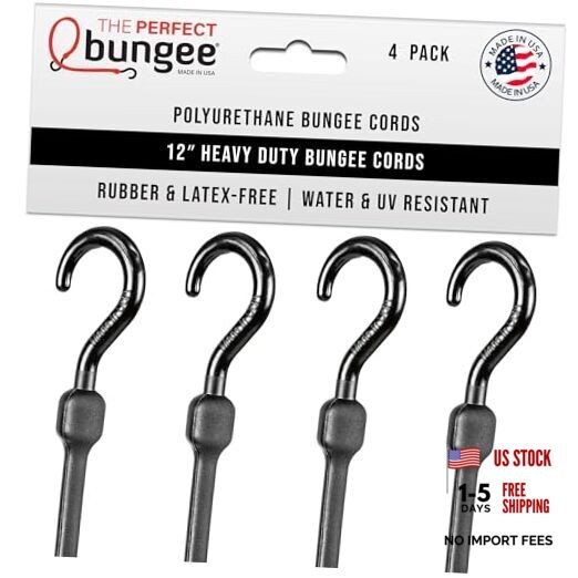 12 Inch Heavy Duty Bungee Cords, All Weather, All Temp, All Season – 4 Pack,
