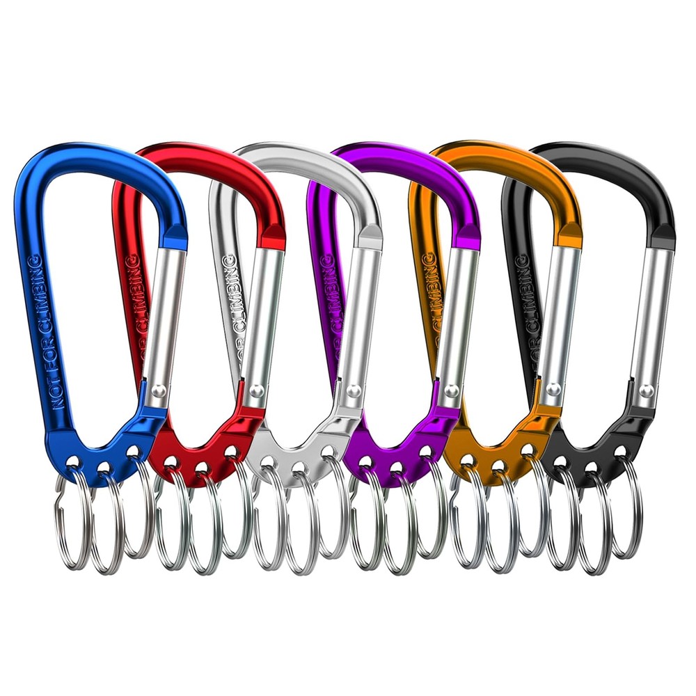 XIECHANEE 6 Pack D-Shape Aluminum Alloy Carabiner 60mm x 30mm, MULTI-COLOR